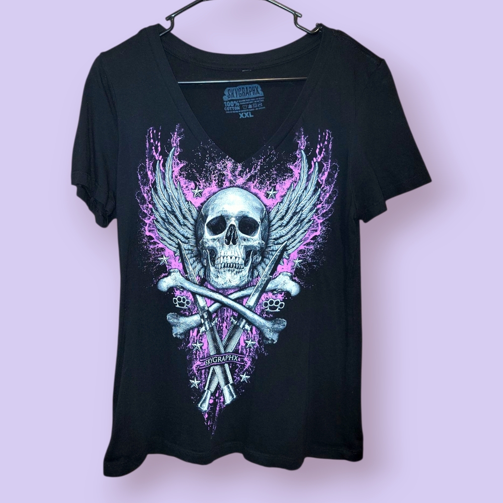 Womens Skull & Wings Graphic Tee